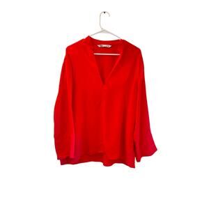 Zara Red V-Neck Blouse Women’s Medium